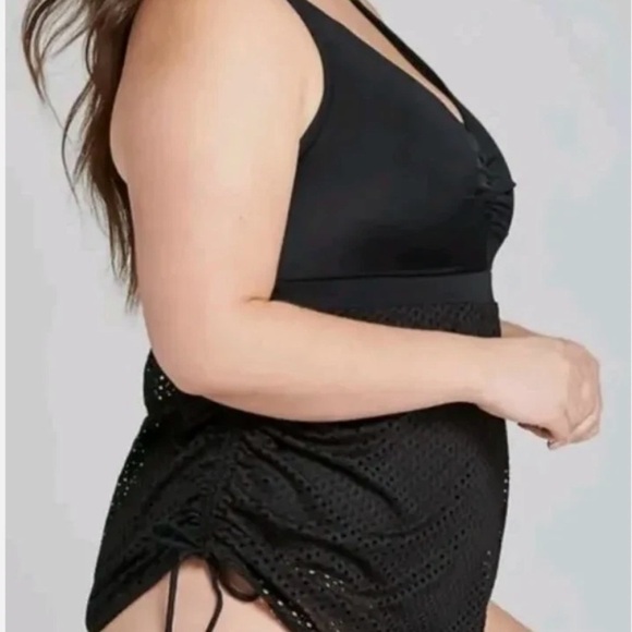 SWIM BY CACIQUE DRESS SWIMSUIT PLUS Size 20BLACK Mesh Crochet ONE PIECE Beach - Picture 2 of 11